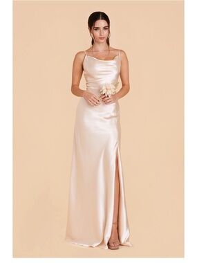 Birdy Grey Satin Cowl Neck Slip Dress in Champagne